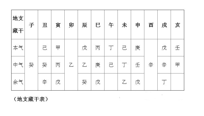 地支藏干表